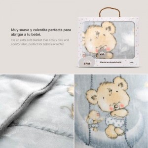 Interbaby Fleece Blanket Bear on Moon Pink