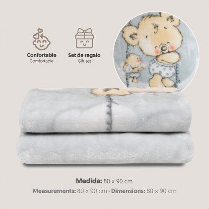 Interbaby Fleece Blanket Bear on Moon Pink