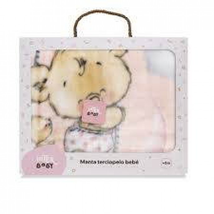 Interbaby Fleece Blanket Bear on Moon Pink