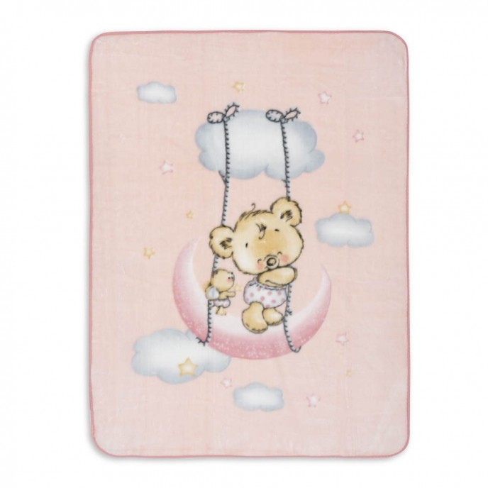 Interbaby Fleece Blanket Bear on Moon Pink