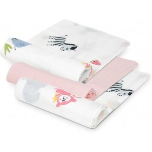 Interbaby Muslins 3pk Bamboo Jungle Pink Interbaby Muslins 3pk Bamboo Jungle Pink