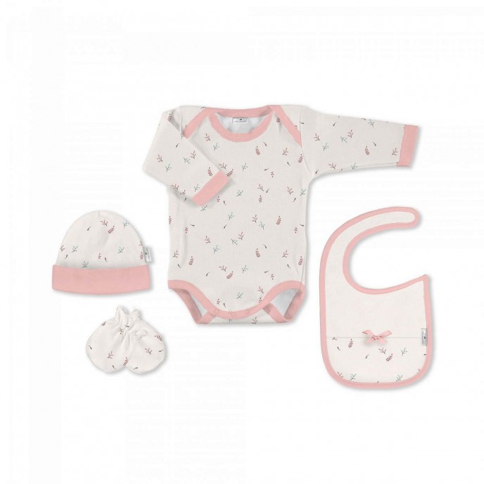 Interbaby Gift Set 4pc Leaves Pink Interbaby Gift Set 4pc Leaves Pink