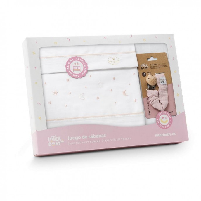 Interbaby Cot Sheets Set Cotton Luna Pink Interbaby Cot Sheets Set Cotton Luna Pink