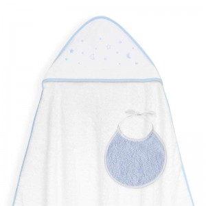 Interbaby Hooded Towel Moon Stars White Blue Interbaby Hooded Towel Moon Stars White Blue