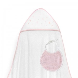 Interbaby Hooded Towel Moon Stars White Pink Interbaby Hooded Towel Moon Stars White Pink
