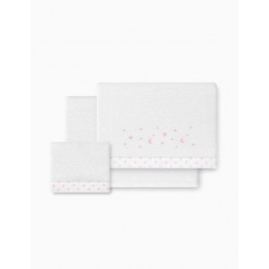 Interbaby Cot Sheets Set Fleece Stars Pink