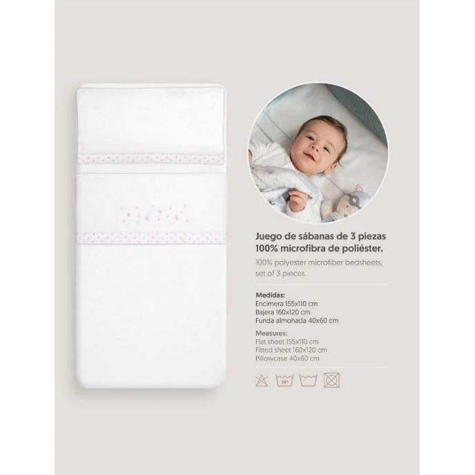 Interbaby Cot Sheets Set Fleece Stars Pink