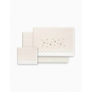 Interbaby Cot Sheets Set Fleece Stars Beige Interbaby Cot Sheets Set Fleece Stars Beige