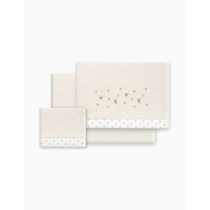 Interbaby Cot Sheets Set Fleece Stars Beige Interbaby Cot Sheets Set Fleece Stars Beige