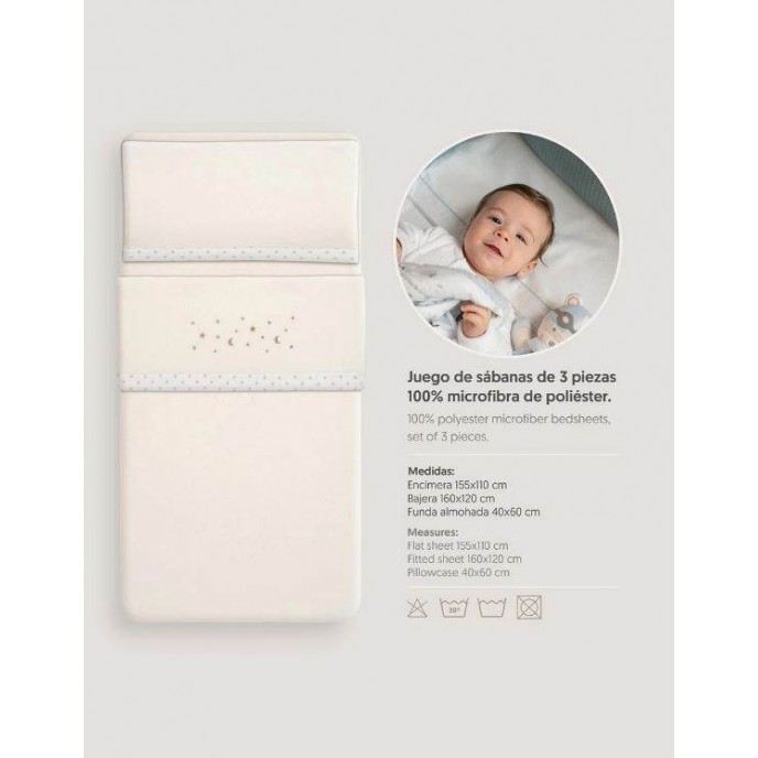 Interbaby Cot Sheets Set Fleece Stars Beige Interbaby Cot Sheets Set Fleece Stars Beige