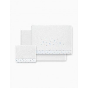 Interbaby Cot Sheets Set Fleece Stars White/Blue
