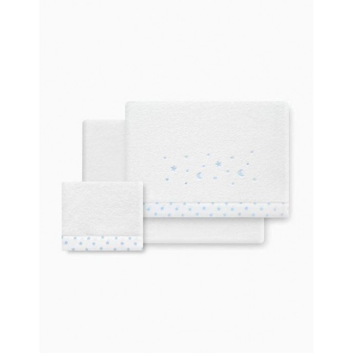 Interbaby Cot Sheets Set Fleece Stars White/Blue