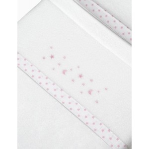 Interbaby Cot Sheets Set Fleece Stars White/Pink