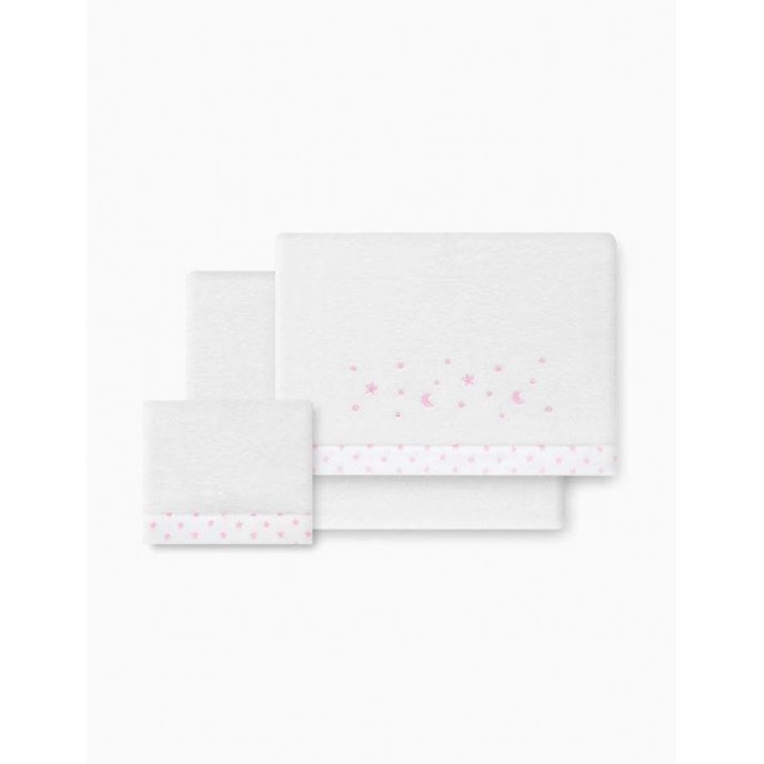 Interbaby Cot Sheets Set Fleece Stars White/Grey Interbaby Cot Sheets Set Fleece Stars White/Grey