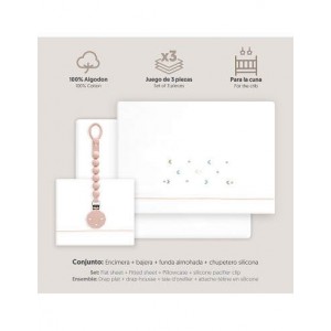 Interbaby Cot Sheets Set Cotton Moon Stars Pink