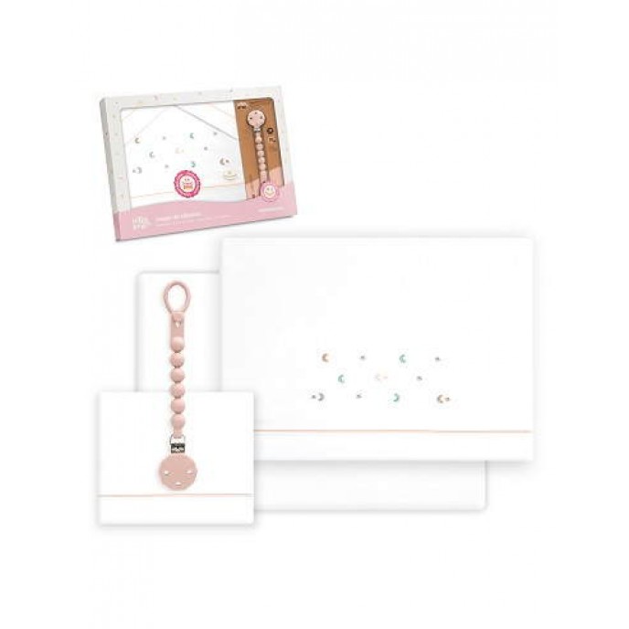 Interbaby Cot Sheets Set Cotton Moon Stars Pink