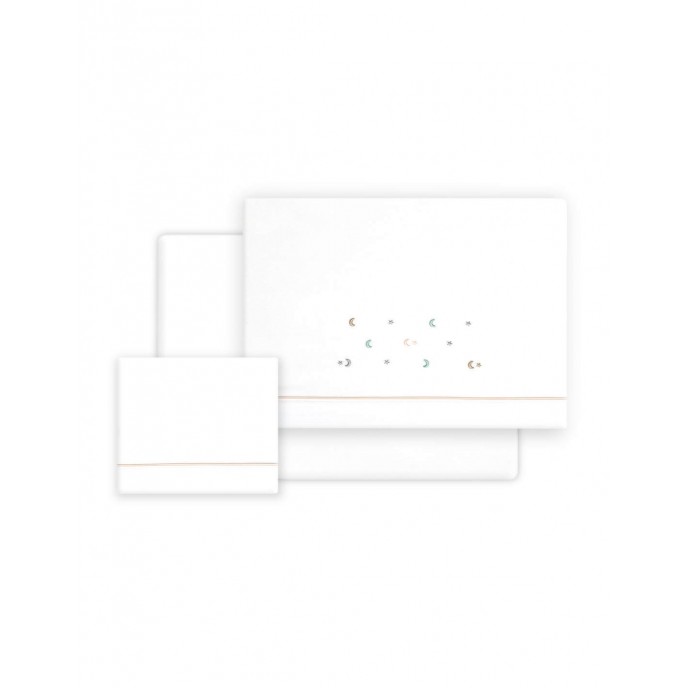 Interbaby Cot Sheets Set Cotton Moon Stars Pink