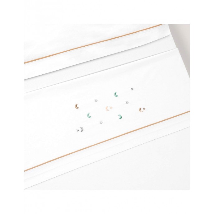 Interbaby Cot Sheets Set Cotton Moon Stars Beige Interbaby Cot Sheets Set Cotton Moon Stars Beige