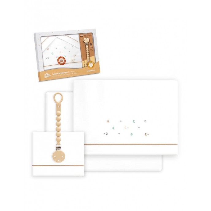 Interbaby Cot Sheets Set Cotton Moon Stars Beige Interbaby Cot Sheets Set Cotton Moon Stars Beige