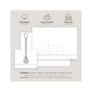 Interbaby Cot Sheets Set Cotton Moon Stars Grey