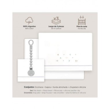 Interbaby Cot Sheets Set Cotton Moon Stars Grey Interbaby Cot Sheets Set Cotton Moon Stars Grey
