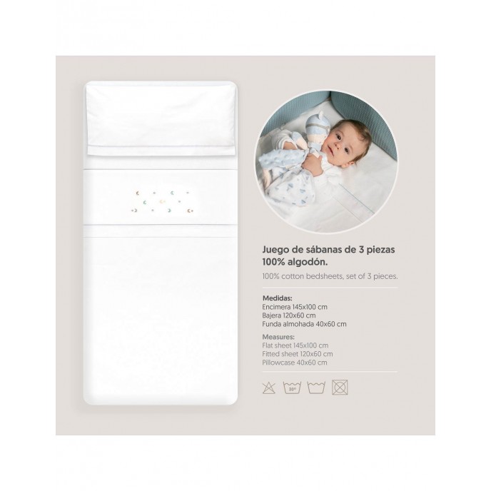 Interbaby Cot Sheets Set Cotton Moon Stars Grey