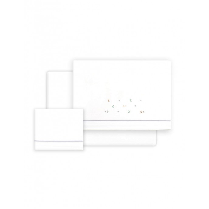 Interbaby Cot Sheets Set Cotton Moon Stars Grey