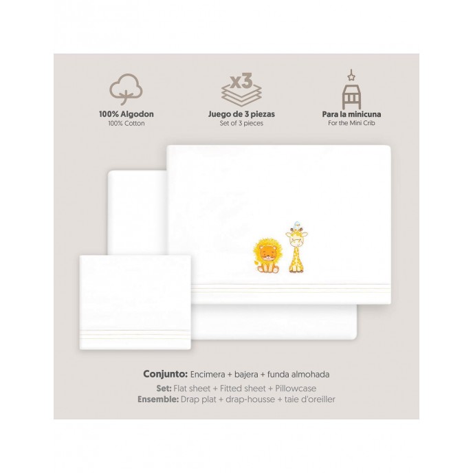 Interbaby Crib Sheets Set Cotton Giraffe Lion White