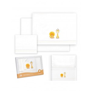 Interbaby Crib Sheets Set Cotton Giraffe Lion White