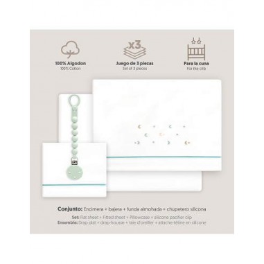 Interbaby Cot Sheets Set Cotton Moon Stars Green Interbaby Cot Sheets Set Cotton Moon Stars Green