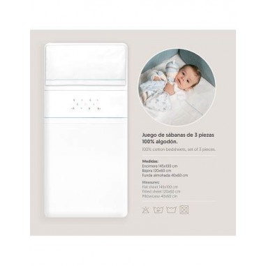 Interbaby Cot Sheets Set Cotton Moon Stars Green Interbaby Cot Sheets Set Cotton Moon Stars Green