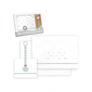 Interbaby Cot Sheets Set Cotton Moon Stars Green