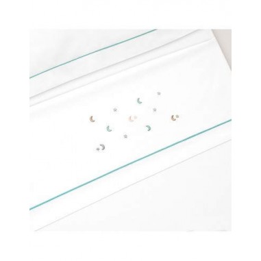 Interbaby Cot Sheets Set Cotton Moon Stars Green Interbaby Cot Sheets Set Cotton Moon Stars Green