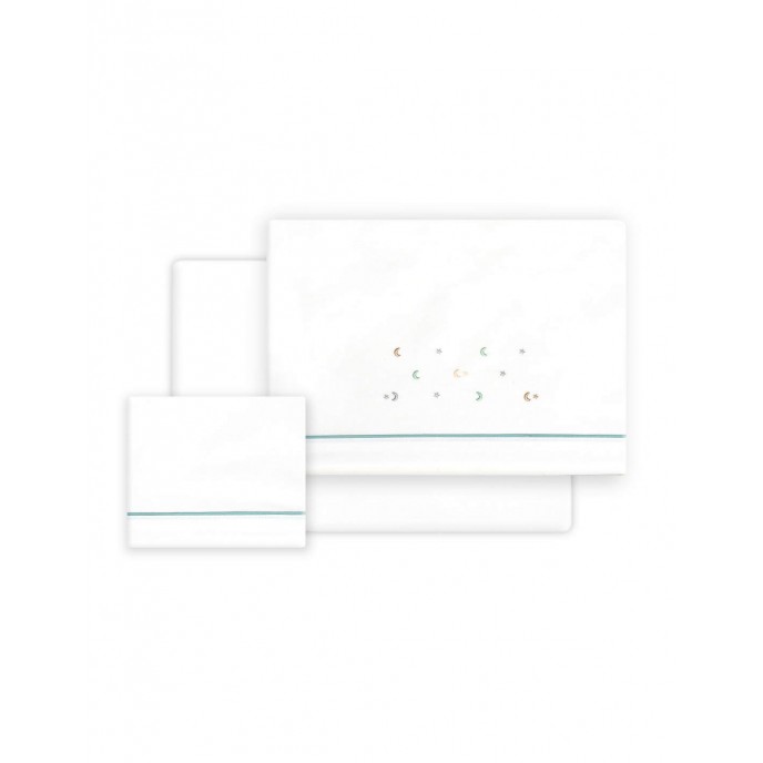 Interbaby Cot Sheets Set Cotton Moon Stars Green
