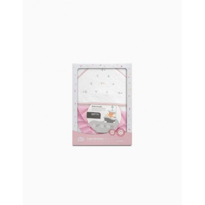 Interbaby Hooded Towel and Rinse Cap Moon and Stars Pink