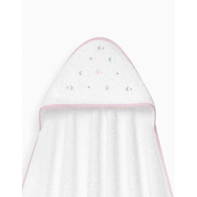 Interbaby Hooded Towel and Rinse Cap Moon and Stars Pink