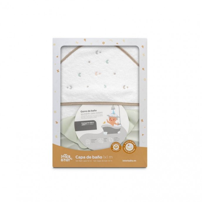 Interbaby Hooded Towel and Rinse Cap Moon and Stars Beige Interbaby Hooded Towel and Rinse Cap Moon and Stars Beige