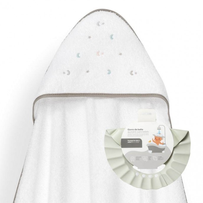 Interbaby Hooded Towel and Rinse Cap Moon and Stars Beige Interbaby Hooded Towel and Rinse Cap Moon and Stars Beige