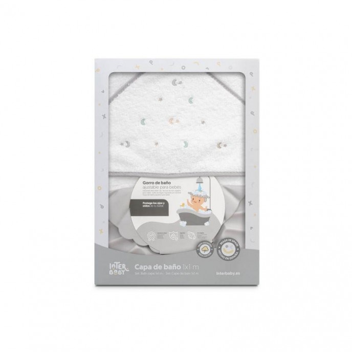 Interbaby Hooded Towel and Rinse Cap Moon and Stars Grey Interbaby Hooded Towel and Rinse Cap Moon and Stars Grey