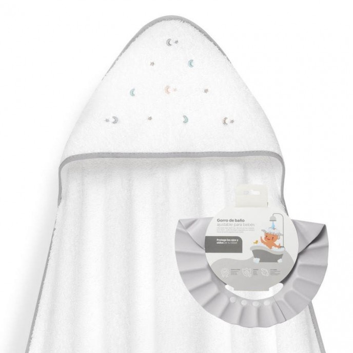 Interbaby Hooded Towel and Rinse Cap Moon and Stars Grey Interbaby Hooded Towel and Rinse Cap Moon and Stars Grey