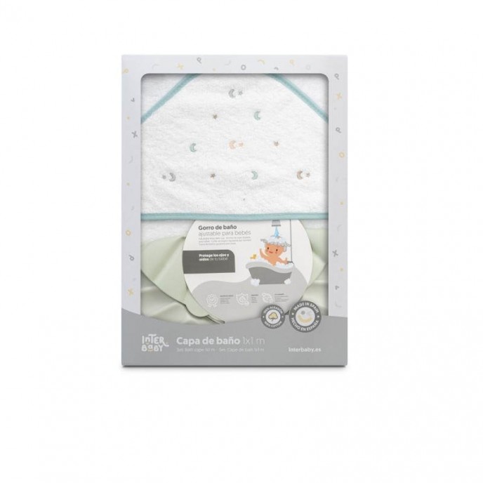 Interbaby Hooded Towel and Rinse Cap Moon and Stars Green Interbaby Hooded Towel and Rinse Cap Moon and Stars Green