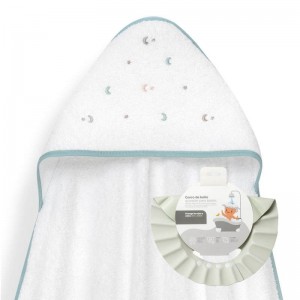Interbaby Hooded Towel and Rinse Cap Moon and Stars Green Interbaby Hooded Towel and Rinse Cap Moon and Stars Green