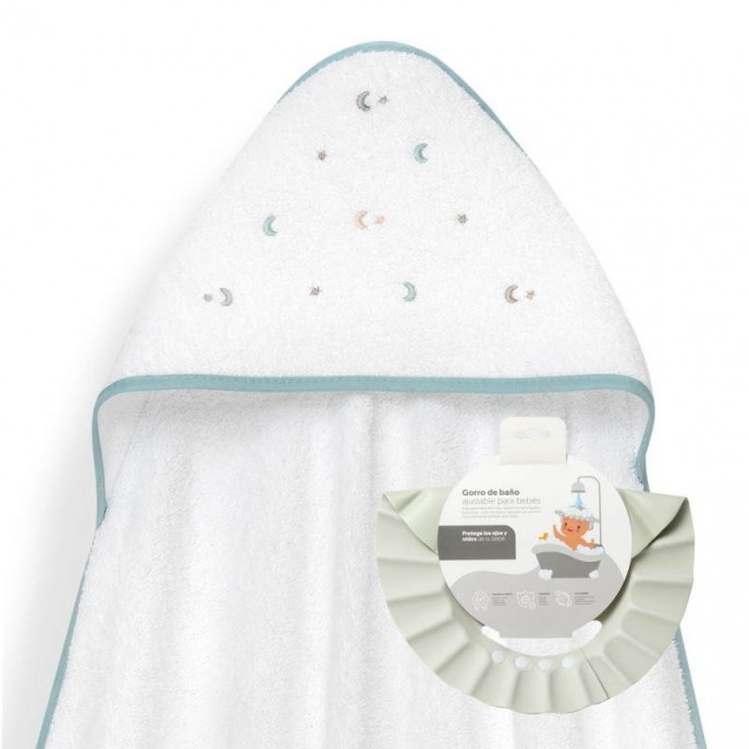 Interbaby Hooded Towel and Rinse Cap Moon and Stars Green Interbaby Hooded Towel and Rinse Cap Moon and Stars Green