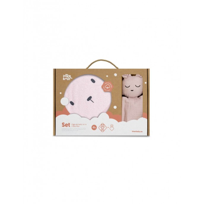 Interbaby Hooded Towel and Doudou Bear Pink Interbaby Hooded Towel and Doudou Bear Pink