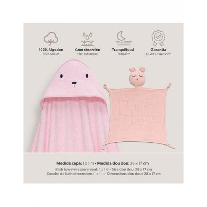 Interbaby Hooded Towel and Doudou Bear Pink Interbaby Hooded Towel and Doudou Bear Pink