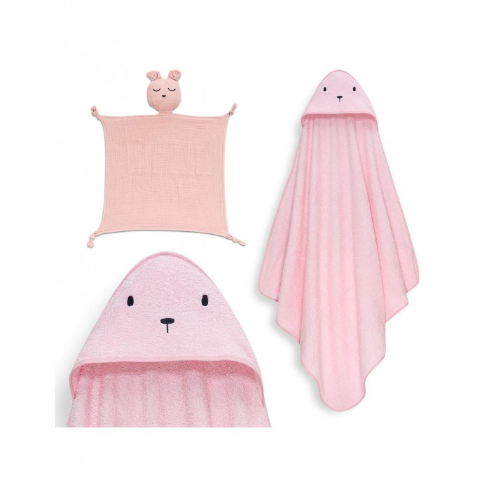 Interbaby Hooded Towel and Doudou Bear Pink Interbaby Hooded Towel and Doudou Bear Pink