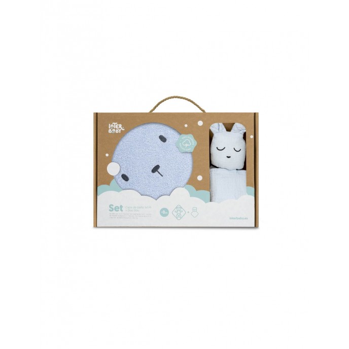Interbaby Hooded Towel and Doudou Bear Blue Interbaby Hooded Towel and Doudou Bear Blue