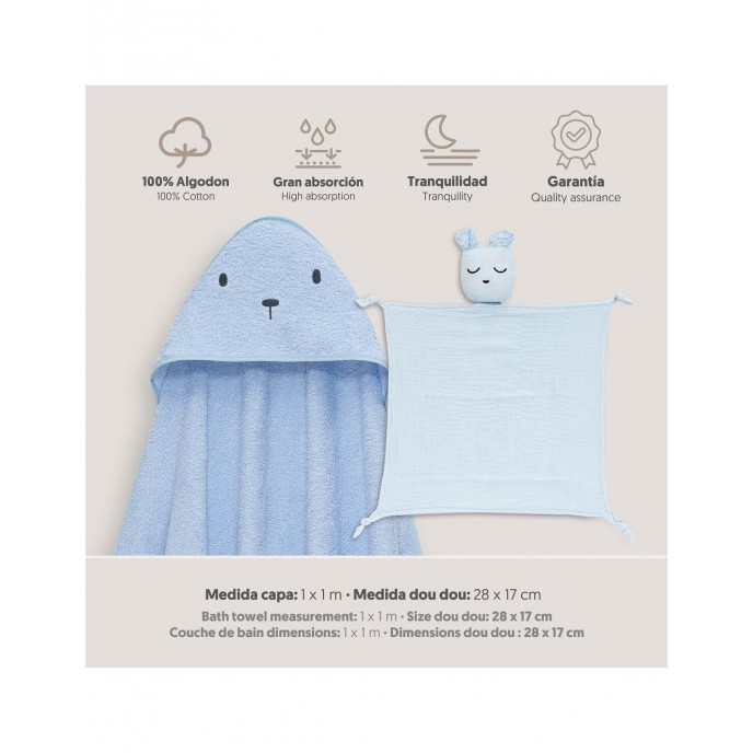 Interbaby Hooded Towel and Doudou Bear Blue Interbaby Hooded Towel and Doudou Bear Blue
