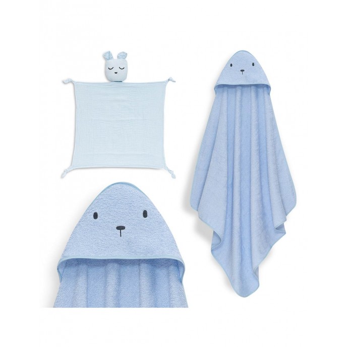 Interbaby Hooded Towel and Doudou Bear Blue Interbaby Hooded Towel and Doudou Bear Blue