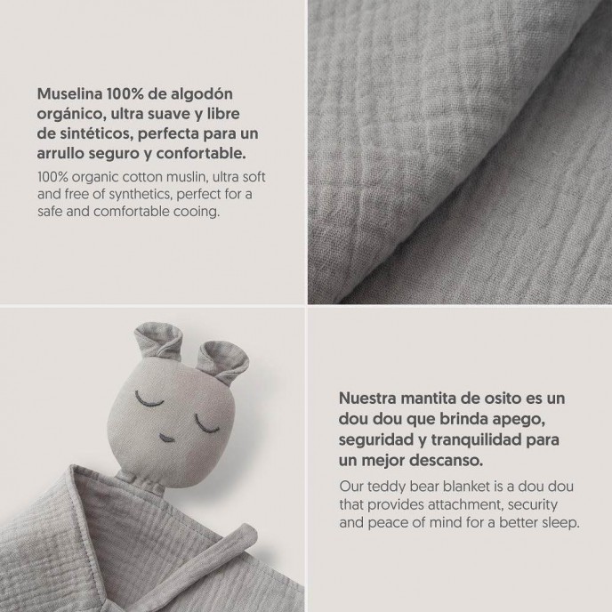 Interbaby Hooded Towel and Doudou Bear Grey Interbaby Hooded Towel and Doudou Bear Grey